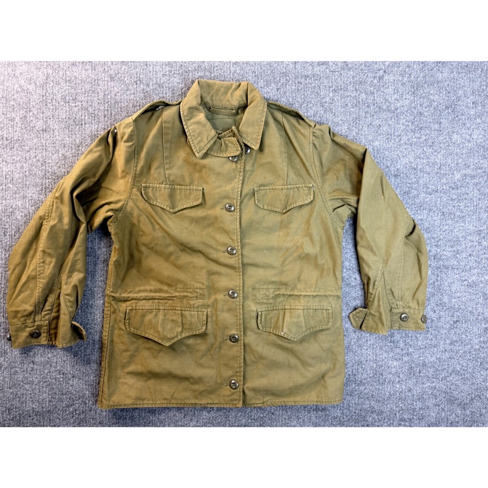 Vintage Military Field Jacket Mens M Green Cotton Utility Black Lodge Graphic